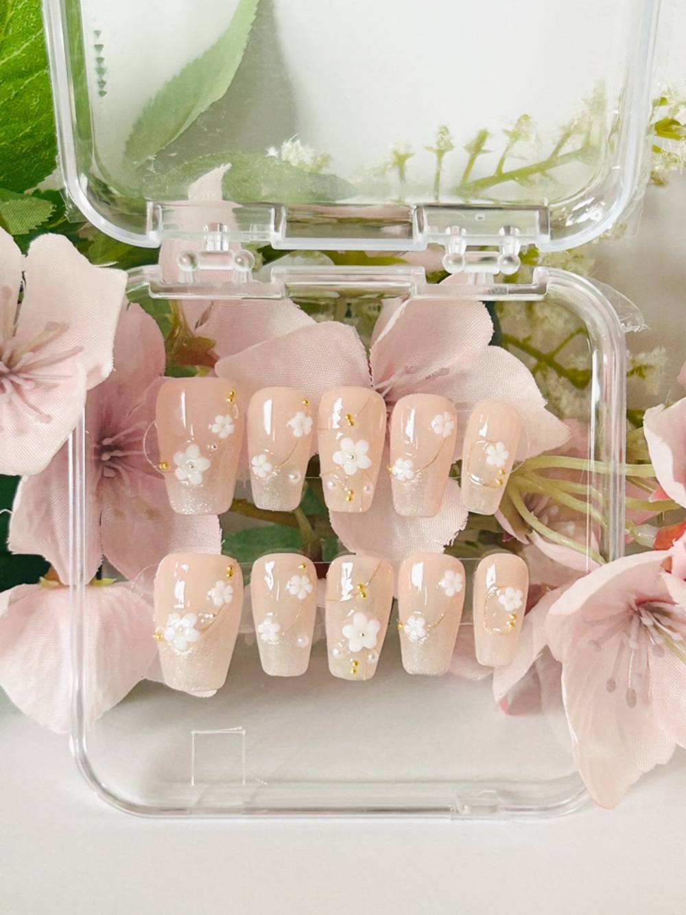 Blush Pink Floral Press-On Nail Set (xs,s,m,l)